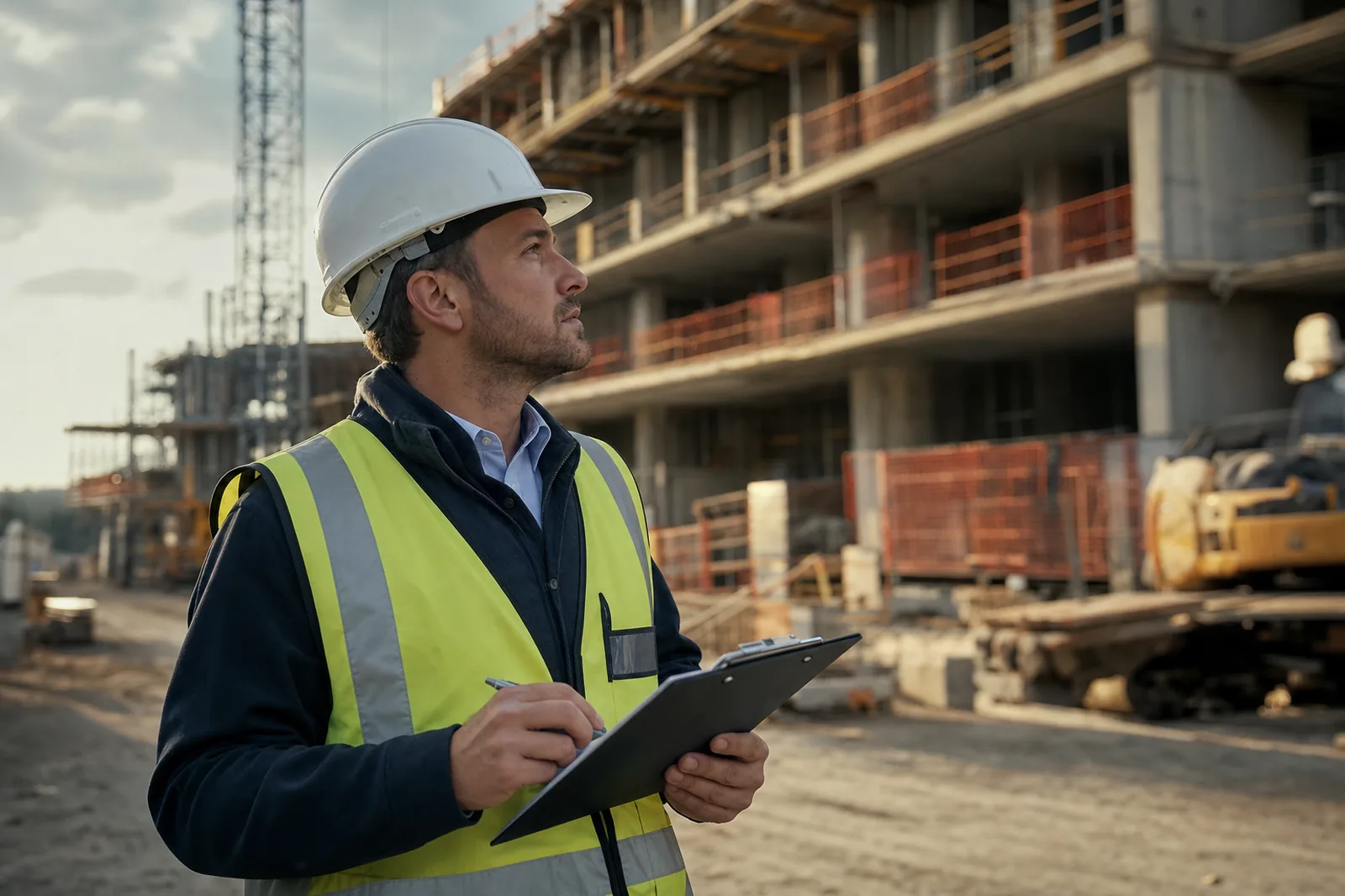 Construction loss-control site walk supporting insurance carrier and broker underwriting