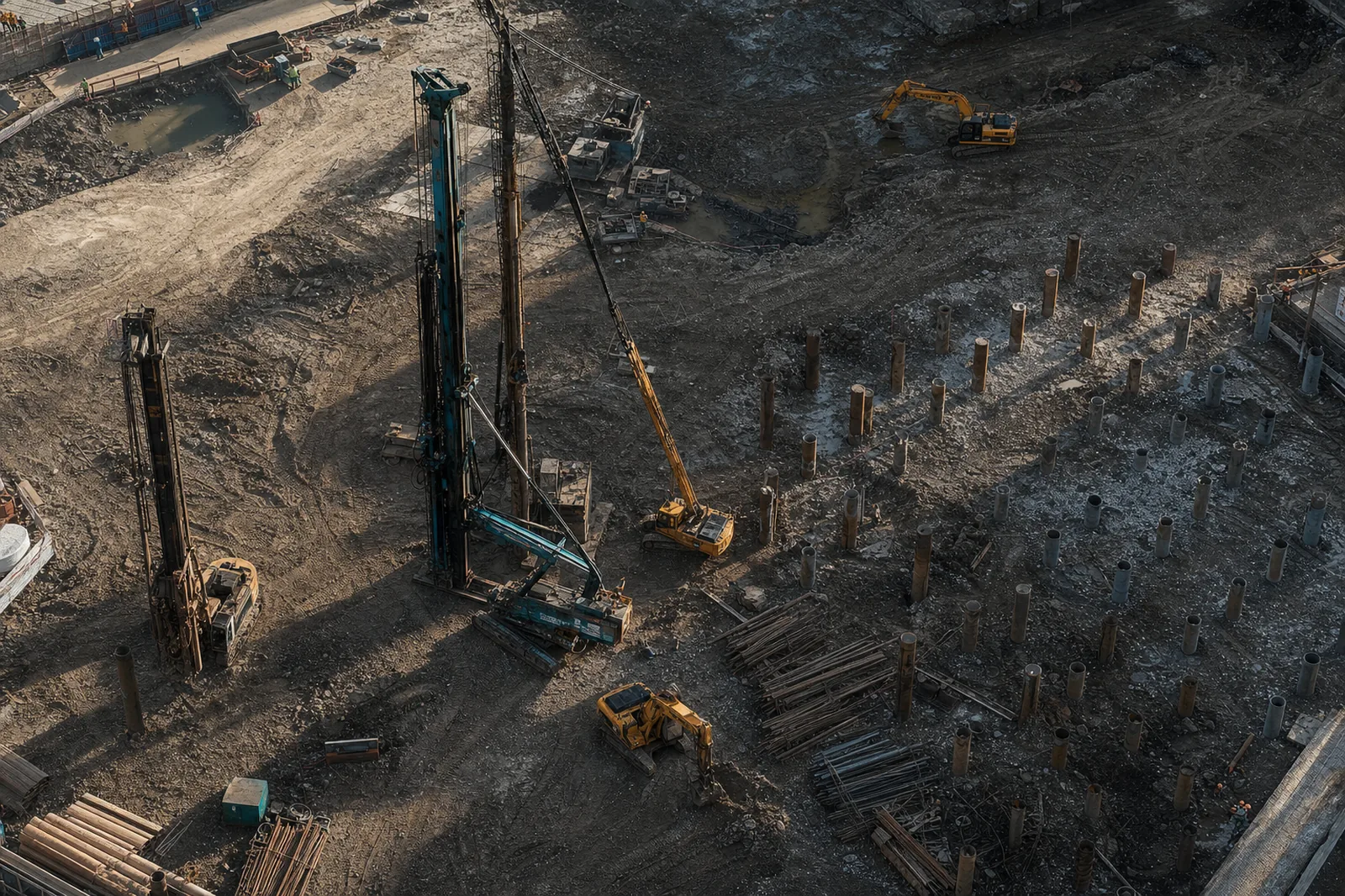 Aerial view of a heavy civil site during a loss-control walk